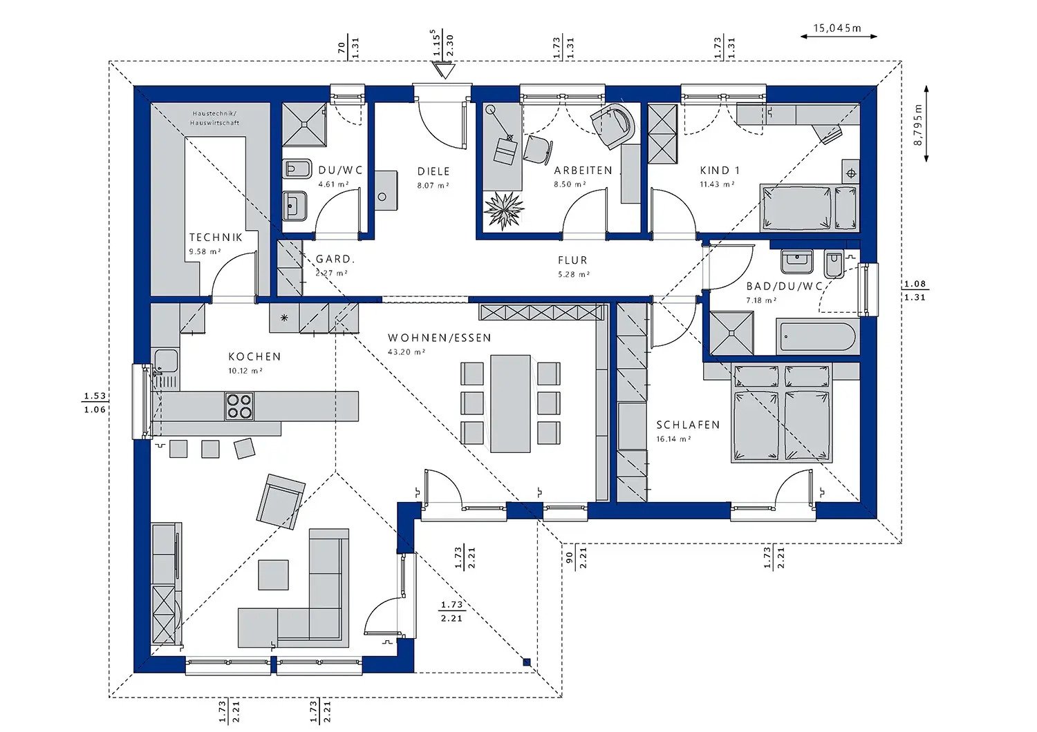 Grundriss mit Winkelanbau Grundriss mit Winkelanbau