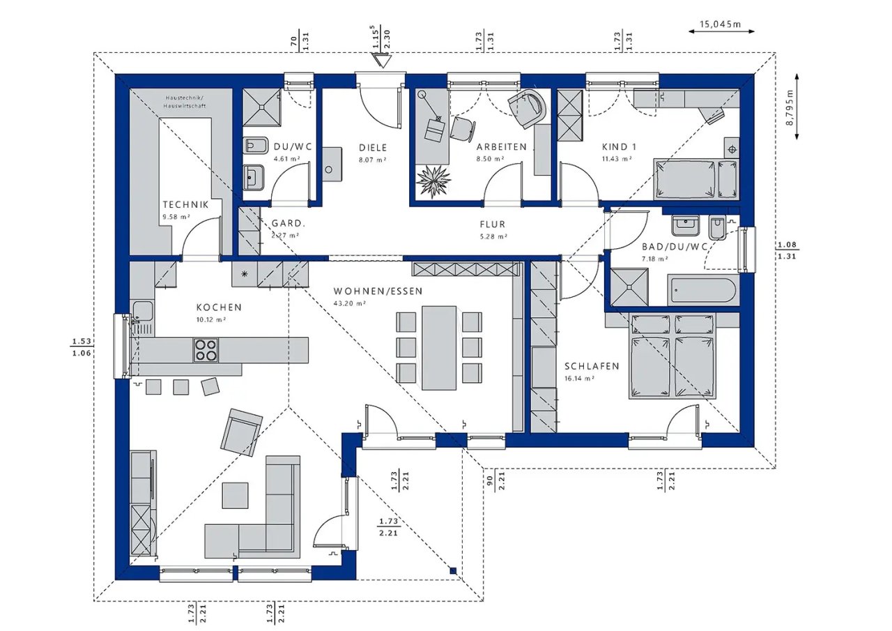 Grundriss mit Winkelanbau Grundriss mit Winkelanbau